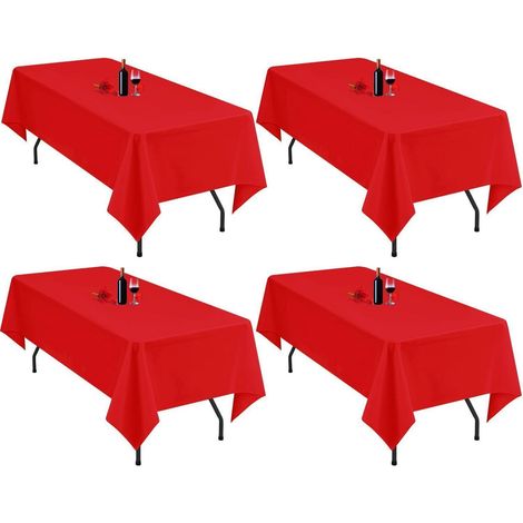 4er-Pack rote Tischdecken 153x260cm rechteckig Polyester, waschbar