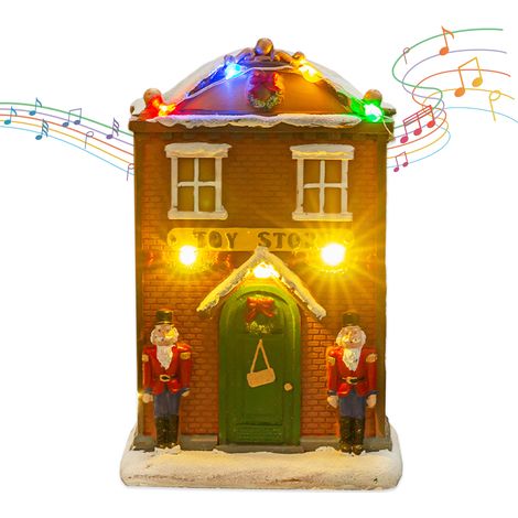 Scène de noël, maison de musique d'hiver, bâtiment de collection en résine, éclairage pour décoration de vacances, ornement nécessite 3 piles AA C (1/5)
