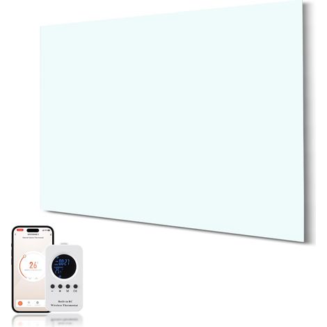 Chauffage infrarouge en verre, 600 W, montage mural, jusqu'à 120 °C pour 10 à 20 ㎡, chauffage électrique intelligent, avec télécommande et WiFi, blanc (1/5)