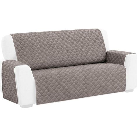 – Housse de canapé matelassée 4 places en polyester – Protection douce et décorative – Lavable à 30°C – Couleur unie gris (1/2)