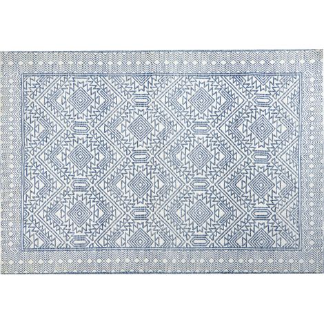 Alfombra de sala de estar moderna con diseño geométrico azul y blanco 160 x 230 cm Kawas