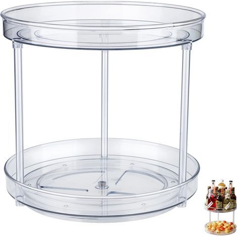 Organisateur à 2 Niveaux – Plateau Tournant Rond en Plastique – Rangement Épices Cuisine – Organisateur Placard Cuisine pour Bocaux d'Épices, Cuisine, Table de Chevet, Placard