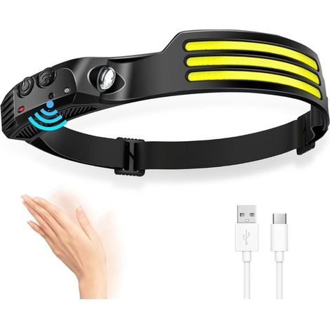 Lampada frontale LED ricaricabile con sensore di movimento, illuminazione a 230°, adatta per bambini, adulti, campeggiatori ed escursionisti. (1/5)