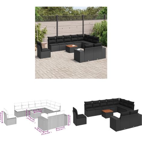 Salon de jardin 11 pcs avec coussins noir résine tressée - Ensemble Salon De Jardin - Meuble Extérieur - Résine Tressée - Rotin Synthétique - Mobilier De Jardin - Home & Living (1/3)