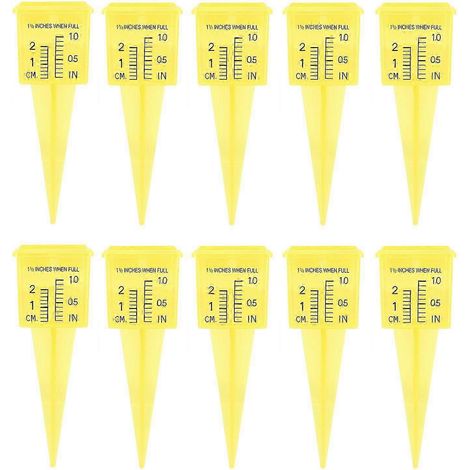 10 pluviomètres jaunes en ABS avec chiffres, pluviomètre de 1,5 pouce, compatibles avec les terrasses et les pelouses. (1/5)