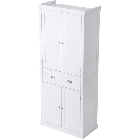 Armoire de rangement cuisine 72", meuble utilitaire autoportant avec porte, tiroir et 3 étagères réglables, pour cuisine, salon, salle à manger, buanderie, blanc. (1/5)
