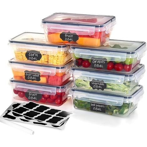 7 x 840ml Boîte Conservation Alimentaire, Sans BPA, Boîte Alimentaire Set, Plastique Boîte Hermetique Alimentaire, 100% Étanche, Adaptés au Micro-ondes, au Congélateur et au Lave-vaisselle (1/5)