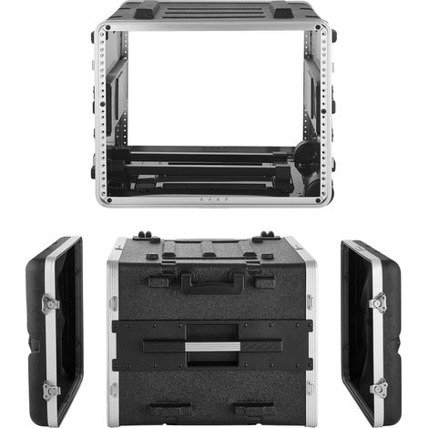 VEVOR Maleta para Rack 8U Profundidad de 480 mm, Caja de Soporte de Sonido con Construcción ABS, Espacio para Rack de 7U y Espacio para Ruedas de 1U, con Asa Retráctil, Cierres, para Amplificador (1/5)
