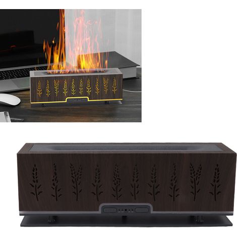 Humidificateur à flamme en forme d'épi de blé évidé, flamme 3D, veilleuse d'ambiance pour la maison/le bureau, diffuseur d'arômes, 100-240V, grain de bois foncé, norme européenne. (1/5)