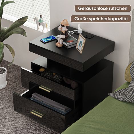 Table de Chevet LED avec 2 Tiroirs - 16 Coloris Personnalisables & Éclairage d'Ambiance, Panneau de Particules Résistant (50x40x58cm) - Multifonctionnelle pour Chambre/Salon/Game Room (1/4)