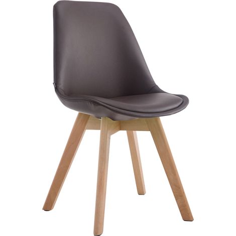 Chaise de salle à manger x1 style scandinave en PVC marron support 4 pieds en bois couleur clair 100003742