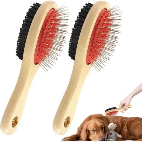 2er-Set Hunde- und Katzenbürsten, doppelseitige Bürste aus Bambus, geeignet für Hunde und Katzen mit langem und kurzem Fell (1/4)