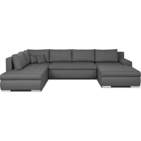Canapé d'angle panoramique convertible 7 places – Tissu 100% polyester gris – Coffre de rangement – L360 x P228 cm (1/8)
