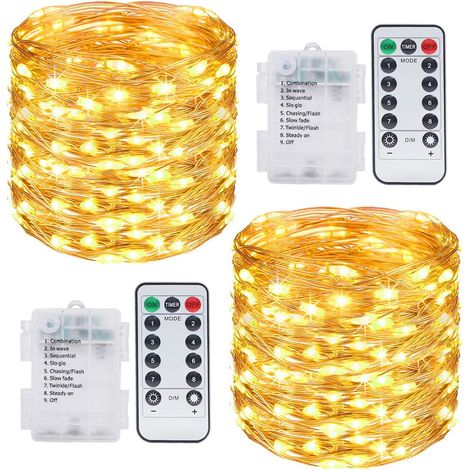 MINKUROW Lichterkette, [2er Pack] Mini Led Lichterkette Outdoor Akku Wasserdicht 10m 100 Led Lichter mit Fernbedienung Innen und Außen Dekoration für Weihnachten Hochzeit Hausgarten (Warmweiß) [Energi (1/5)