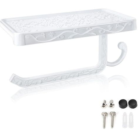 Wall-Mounted Toilet Paper Holder, hicoosee Toilet Paper Holder with Storage Platform for Bathroom/WC, White (1/5)