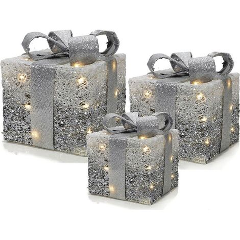 Pacchi regalo bianco argento cubi di natale con luci led per addobbi decorazioni - colorigenerali: Solo Pacco medio 20 cm (1/4)