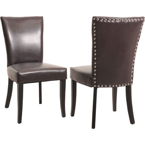 [NEUWERTIG] 2er-Set Esszimmerstuhl Chesterfield Edinburgh, Stuhl Küchenstuhl, Nieten MVG-zertifiziert Kunstleder, braun, dunkle Beine