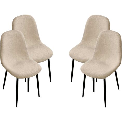 SET 4 SEDIE IMBOTTITE TEDDY IN TESSUTO BEIGE CON GAMBE NERE 44X48X88 CM (1/3)