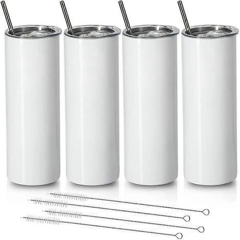 4er-Set schlanke, gerade Edelstahl-Thermobecher (590 ml/20 oz) mit Sublimationsbeschichtung, Deckel und Strohhalm (1/5)