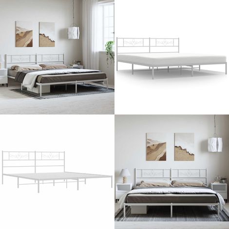 Bettgestell mit Kopfteil Metall Weiß 183x213 cm - Metallbettfundament - Doppelbettgestell - Weißes Bettgestell - Boxspringrahmen - Bettrahmen - Home & Living (1/5)