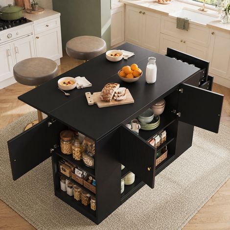 Isola da cucina con piano ribaltabile 140 x 40 x 90 cm, MDF, nero HAVRYA (1/5)