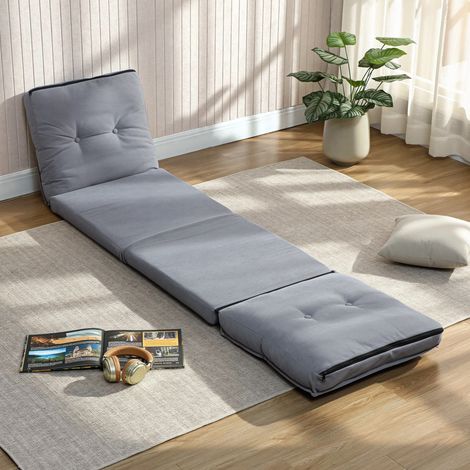 Fauteuil de sol pliable en velours côtelé, matelas de sol avec dossier réglable en 5 positions, 59 x 230 x 15 cm, gris