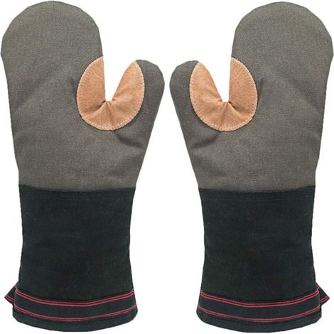 Guantes de horno dobles, guantes de cuero para barbacoa, guantes de cocina universales resistentes al calor, guantes de horno largos, gruesos y suaves de algodón para C