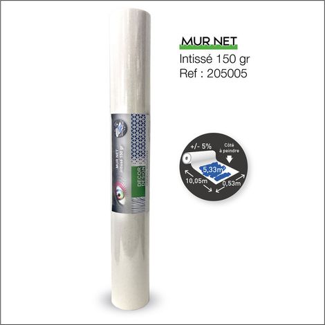 Papier peint à peindre 53cm x 10ml – Revêtement lisse 150g/m² – 50% polyester 50% cellulose – Pour rénovation supports