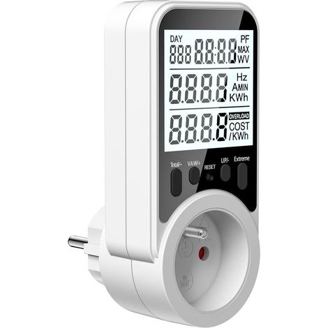 Wattmètre Prise Compteur d'Énergie, Compteur Électrique 11 Modes de Surveillance, Consommation d'Énergie 3680W 16A Max avec Protection de Surcharge, Écran LCD Rétroéclairé pour Maison Bureau (1/5)