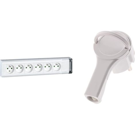 Bloc Multiprise Fixable 6 Prises de Courant 2P+T à Câbler sans Cordon 16A/230V - Prise Électrique avec Éclips de Protection - Longueur 343mm (1/5)