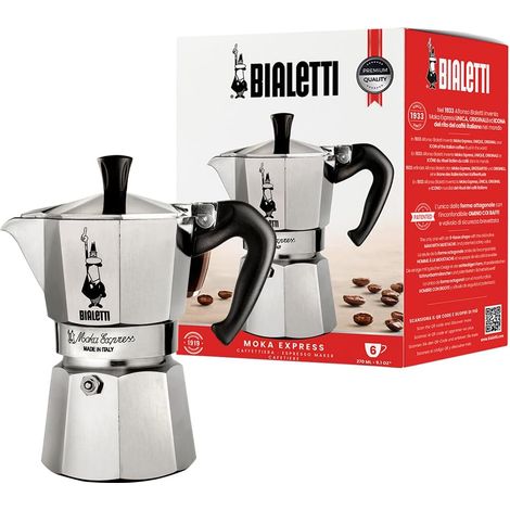 Moka Express: La Cafetière Expresso Iconique, Le Vrai Café Italien, Cafetière 6 Tasses (270 Ml), Aluminium, Argenté (1/5)