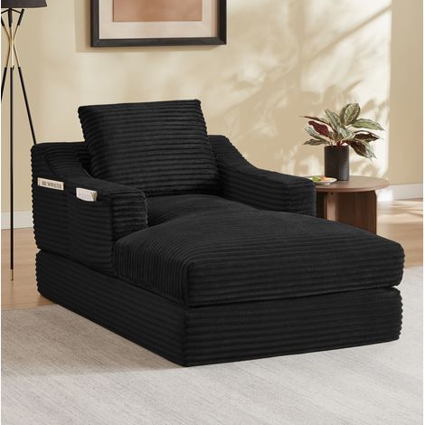 Sofá cama de 1 plaza 100x160x85 cm negro, convertible en cama, tejido acanalado, espuma MEUBLIV (1/5)