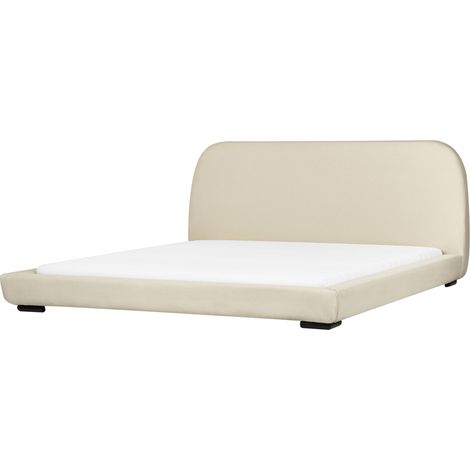 Cama con somier clásica con cabecero tapizado de tela beige claro 180 x 200 cm ROISEL