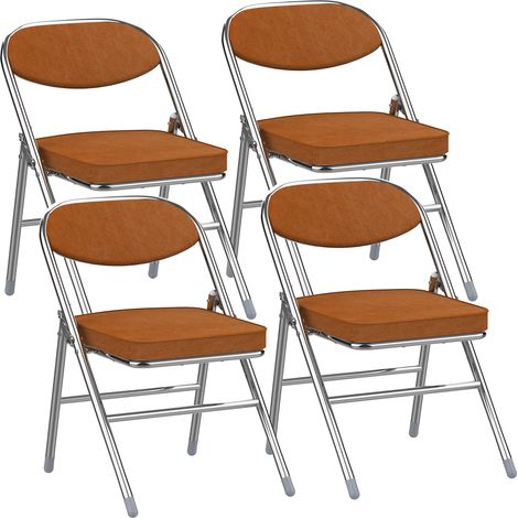 Lot de 4 Chaises Pliantes en Velours Côtelé - Pieds Chromés Argentés & Design Moderne, Gain de Place Maximal pour Cuisine/Bureau/Réunion - Confort Durable & Structure Robuste (1/4)