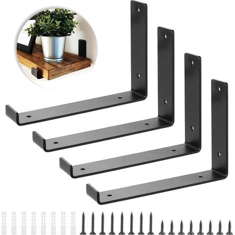 4pcs Support Étagère Noir Support Flottant Équerre Mural Pliable en Fer Robuste pour Étagère 200mm x140mm Cadre de Support d'Étagère (1/5)