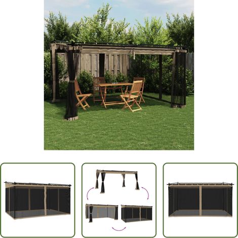 vidaXL Pavillon mit Netzwänden - Pavillon mit Netzwänden Taupe 4x3 m Stahl (1/5)