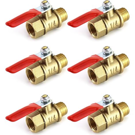 Hochleistungs-Kugelhähne aus Messing, 6er-Pack, 1/4 Zoll NPT Außengewinde x Innengewinde, Absperrventil für Luftkompressor (1/5)