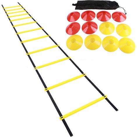 Échelle d'entraînement en nylon, avec disques rouges et jaunes pour exercices de rapidité et agilité au football - kit de cônes de foot. (1/5)