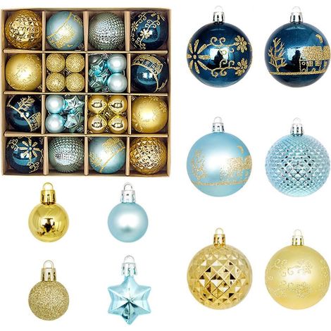 Weihnachtsbaumschmuck-Set, 44-teilig – leichte Kunststoff-Weihnachtskugeln in Blau und Gold – Sortiment an Hängekugeln mit Aufhängehaken – wiederverwendbare Weihnachtsdekoration für Zuhause, Partys un (1/5)
