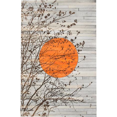 Tableau fait à la main en peau de vache SUNRAY 51x76 blanc et gris (1/3)