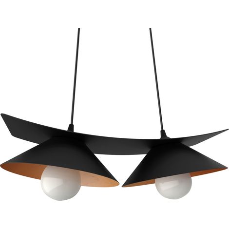 LUMICOM  MILLER Sospensione, 2X E27, max 42W, metallo, nero opaco/foglia rame, L.27cm