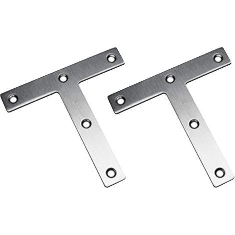 (Pack of 2) T-Shaped Brackets, 120 x 120 mm Flat Straight Brackets, Furniture Fixing Plate, Plated Angle Brackets Repair Stainless Steel Support