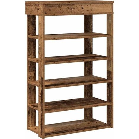 Étagère à chaussures en bois vieilli, 60 x 30 x 98 cm, bois d'ingénierie (1/5)