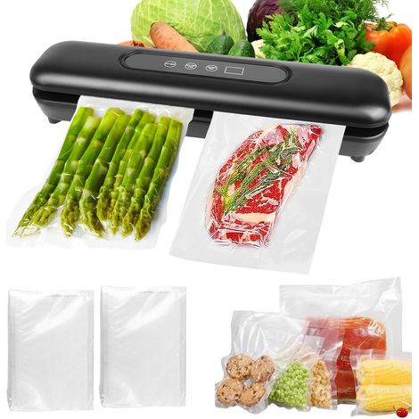 Machine à emballer sous vide pour aliments, avec 20 sacs sous vide, soudeuse pour sec, humidité, fraîcheur, rapide et compacte, scelleuse entièrement automatique, noire (1/5)