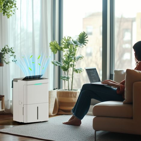 Déshumidificateur 35 L/jour, réservoir d'eau 5,5 L, écran LED, minuterie 24 h, sécurité enfant, blanc, surface de travail jusqu'à 40-100 m² (1/5)