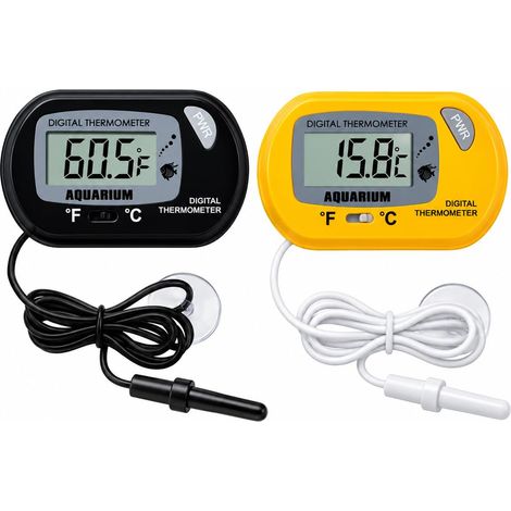 Mini Thermomètre Numérique, 2 Pièces, Avec Ventouse Et Sonde à Immersion, Thermomètre d'eau pour aquarium, pour Aquarium Marin Incubateur Réservoir, Réfrigérateur Congélateur, Noir, jaune (1/5)
