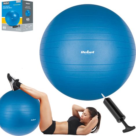 Ballon de rééducation 65 cm avec pompe manuelle, bleu, Rebel Active (1/5)