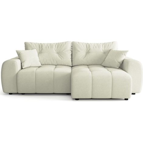 Canapé d'angle réversible convertible 4 places en tissu chenille beige - Alba (1/5)