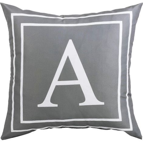 Housse de coussin grise avec l'alphabet anglais A, taie d'oreiller carrée moderne, 45 x 45 cm (18 x 18 pouces), pour canapé, lit, chaise ou voiture. (1/5)