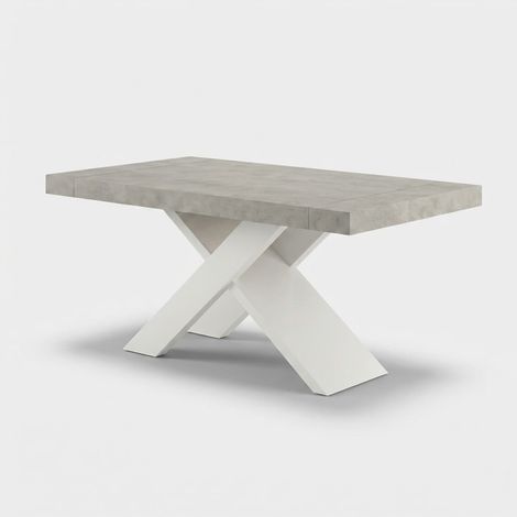 Table à manger design moderne extensible base blanche 140/220x90 Roma - Gris clair